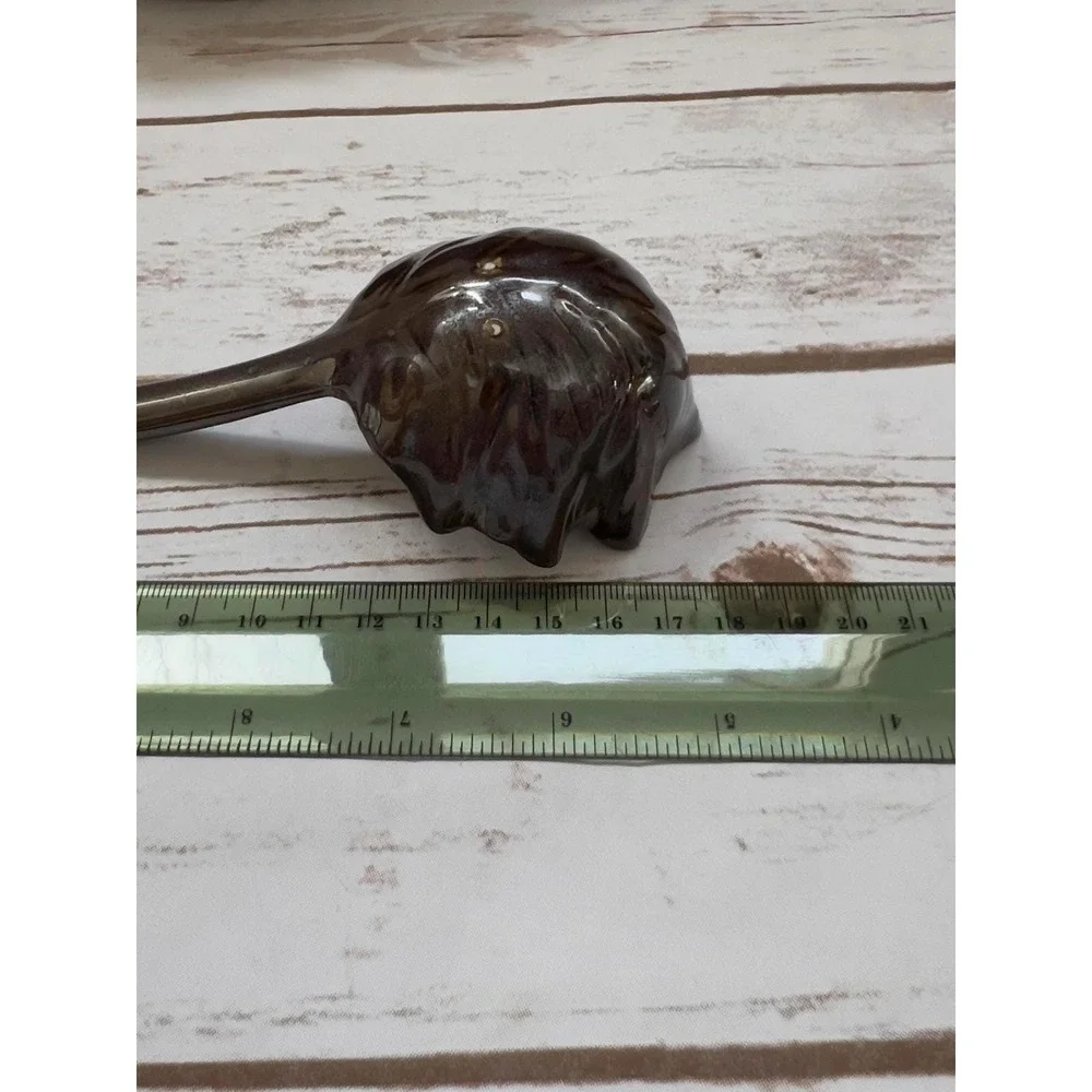 Pottery Barn Gravy Boat‎ with Ladle Bronze Leaf Design Metallic Glaze OS